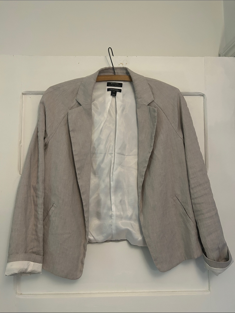 RW & Co beige Open-Front Linen-Blend Blazer
